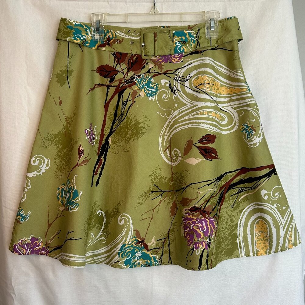 Light Green A-line Medium Length Skirt with Floral Pattern-brand: George-Size 12